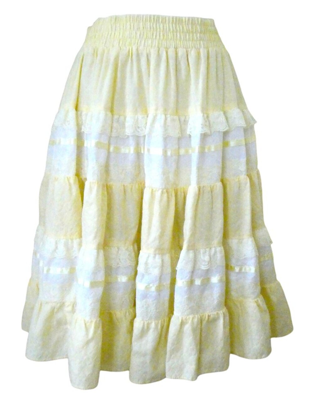 SQUARE UP Tiered cotton skirt sz M lace trim yellow